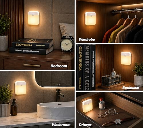 Image of One94Store Rechargeable Motion Sensor Light (Pack of 2), Warm White LED Night Lamp with Auto On /Off, 600mAh Battery, USB Charging Light for Bedroom, Wardrobe, Stairs & Cabinet