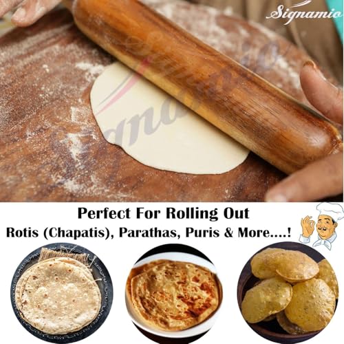 Image of SIGNAMIO Wooden Chakla Belan Set for Kitchen - Roti Maker with Rolling Pin and Board Stand - Perfect Chapati Rolling Board and Polpat Latna for Effortless Roti and Chapati Preparation
