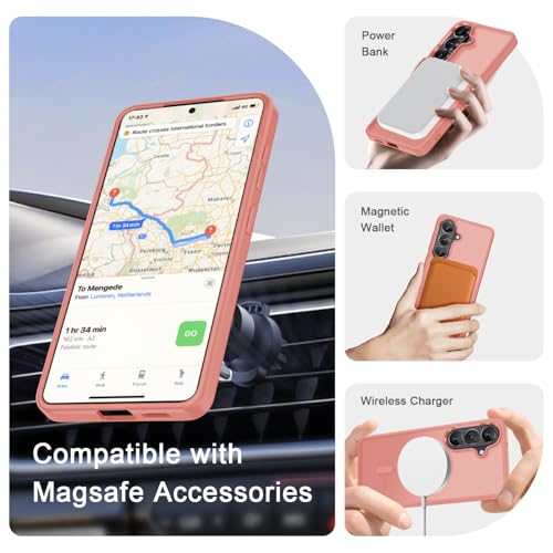 Image of for Samsung Galaxy S26+ Plus Case, Matte Magnetic Phone Cover, Pink | Fit for MagSafe, Screen Protector included, Shockproof Military Grade Protection, Translucent Frosted Back