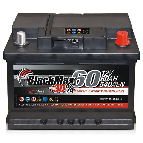 Autobatterie 12V 60Ah 540A BlackMax Starterbatterie ersetzt 55Ah 56Ah 61Ah 62Ah