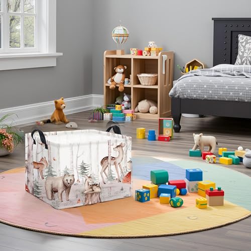 Image of Rectangular Woodland Animal Basket Kids Baby Storage Basket Cute Storage Bin Organizer Shelf Book Woodland Room Decor(Woodland Animal)