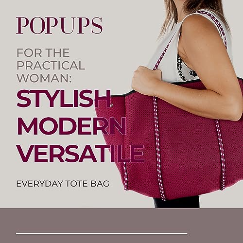POPUPS Large Neoprene Tote Bag and Large Makeup Bag Bundle, Waterproof and Lightweight Travel Bags, Durable Travel Essentials for Women (Burgundy)3