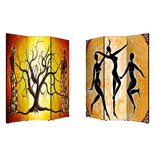 Lupia - Separe' Divisorio Paravento Etnico 176x135,6x3,2 cm 3 Ante in Legno con Tela Stampata Fronte Retro bifacciale