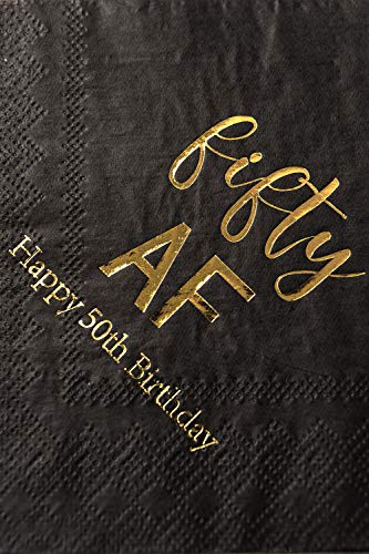 Crisky 50th Birthday Napkins Black Gold Fifty 50th Birthday Cocktail Napkins Beverage Napkins 50th Birthday Party Candy Table Decoration, 50 Count, 3-Ply - Thumbnail 2