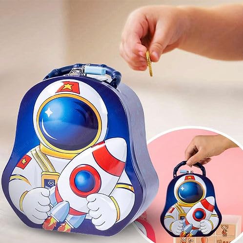 Image of Sajani Cute Cartoon Creative Portable Piggy Bank, Money Saving Box with Combination Lock, Mini Coin Bank Gifts for Boys and Girls, Best Return Gifts for Kids (Pack of 1) (Space - Blue)