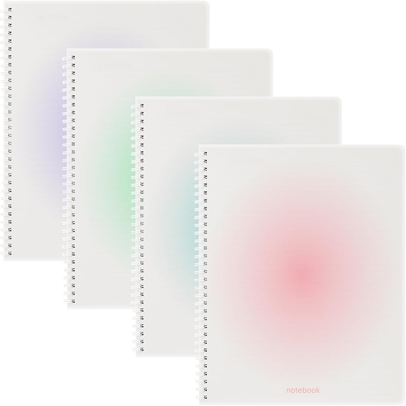 Spiral Notebook A4 College Wide Ruled Notebooks 4 Pack 8.5" x 11" Journaling Notebooks 140 Pages 100GSM Gradient Small Lined Notebooks Waterproof PP Cover for Note Taking for Work School Business Travel