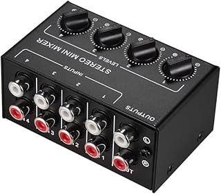 ZZBJ Mini Stereo Audio Mixer with 4-Channel RCA Inputs Separate Volume Controls Full Metal Shell