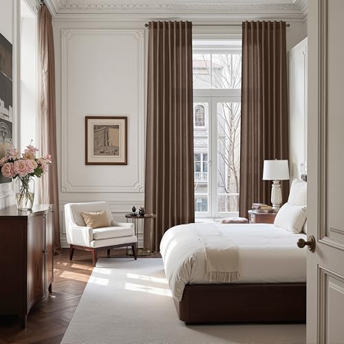 Image of Nanspring Extra Long Linen Curtains 132 Inch for Living Room Cappuccino