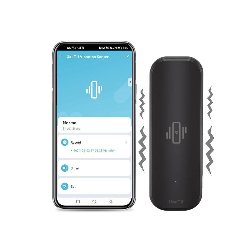 UanTii Smart Vibration Detector Tuya Wifi Vibration Sensor Smart Home Security System Support Smart Life App Remote Monitor,No Hub Required (Black)
