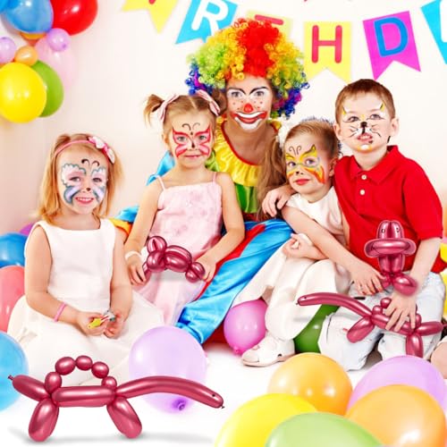 Image of LXZFCRG 260 Long Balloons, Shiny Metallic Latex Twisting Balloon for Balloon Animals, Magic Balloons for Birthdays Wedding Party Decorations 100pcs (Metallic Red)