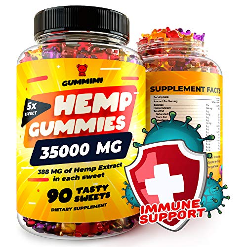 Hemp Gummies for Pain, Anxiety, Sleep, Stress Relief, 35000 MG, High Potency, Premium Calm Gummy Bears with Hemp Oil - 100% Natural - Improves Memory, Focus, Attention - Omega 3, 6, 9 & Vitamins B, E