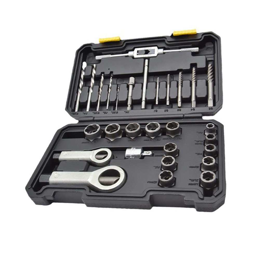 FACAIIO Set di 29 chiavi a bussola per estrattori di bulloni rotti, con adattatore e punte da trapano, per rimuovere dadi in acciaio MO, viti danneggiate spogliate, esagonali da 1/2" a 3/8", scatola
