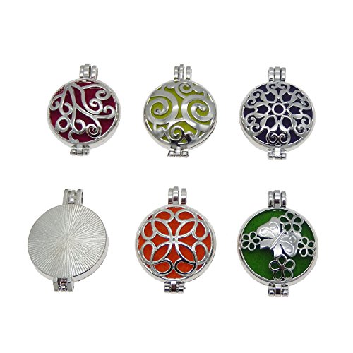 6 PCS Mixed Silver Round Aromatherapy Necklace Pendant Locket Essential Oil Diffuser Necklace Charms - Image 3
