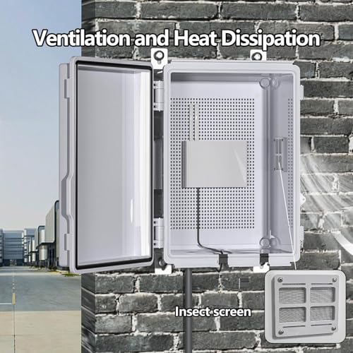 Image of ABS Electrical Junction Box, Ventilated Design, Cable Grommets, IP65 Waterproof Enclosure, Indoor /Outdoor Use with Mounting Panel. (Grey Cover, 8.7 inchx6.7 inchx4.3 inch)