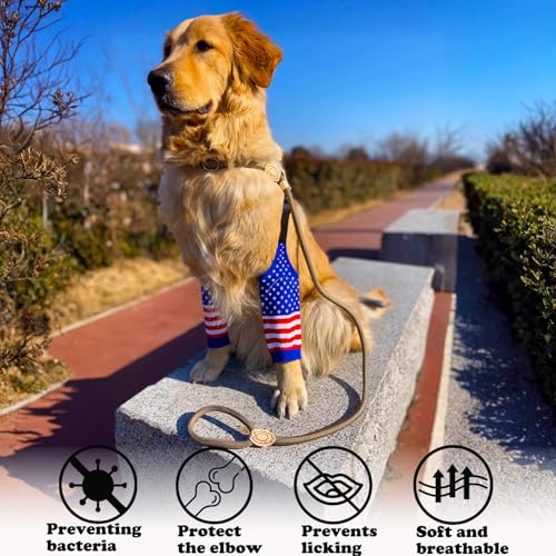 Image of Dog Elbow Wraps Knee Protector Pads Elbow Callus Treatment Sleeve for Wounds Front Legs Prevent Licking for Medium Large Dogs L,American Flag