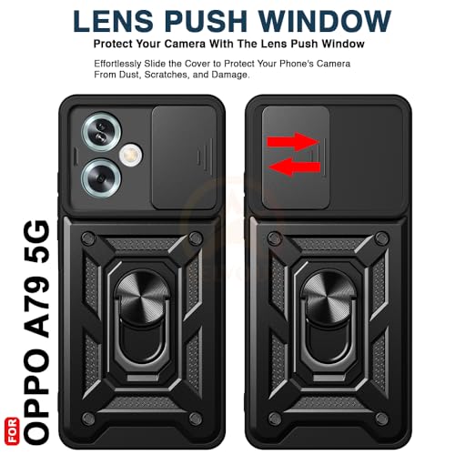 Image of Armor Bumper Back Cover Case for Oppo A79 5G Rotating Camera Cover, Ring Holder & Kickstand | Heavy Duty & 360 Degree Protection Oppo A79 5G Back Cover (Black)