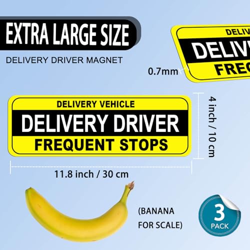 Image of NIMONA Delivery Driver Magnet for Car - 3-Pack Caution Frequent Stops Removable Set - Reflective Delivery Magnetic Car Door Sign - Weather-Resistant 11.8 x 4 inch (Delivery Driver yellow 3 pack)