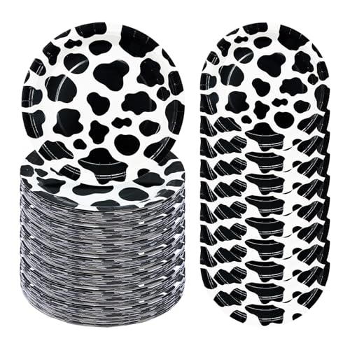 FALIZIFU 50 Pcs Cow Print Paper Plates 7 Inch Dessert Plates Disposable Dinner Plates for Cow Theme Party Birthday Baby Shower Party Plates