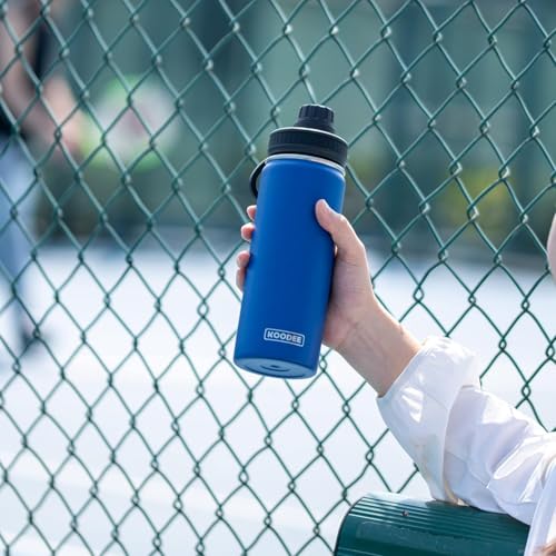 Image of koodee Water Bottle -16 oz Stainless Steel Double Wall Vacuum Insulated Water Bottle for School Wide Mouth Spotrs Flask with Leakproof Spout Lid (Navy)
