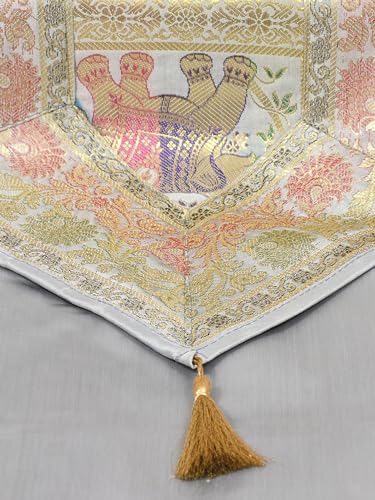 Image of Banarasi Brocade Zari Silk Table Runner Dinning & Centre Table Runner 177 By 30 CM (Grey, Elephant)
