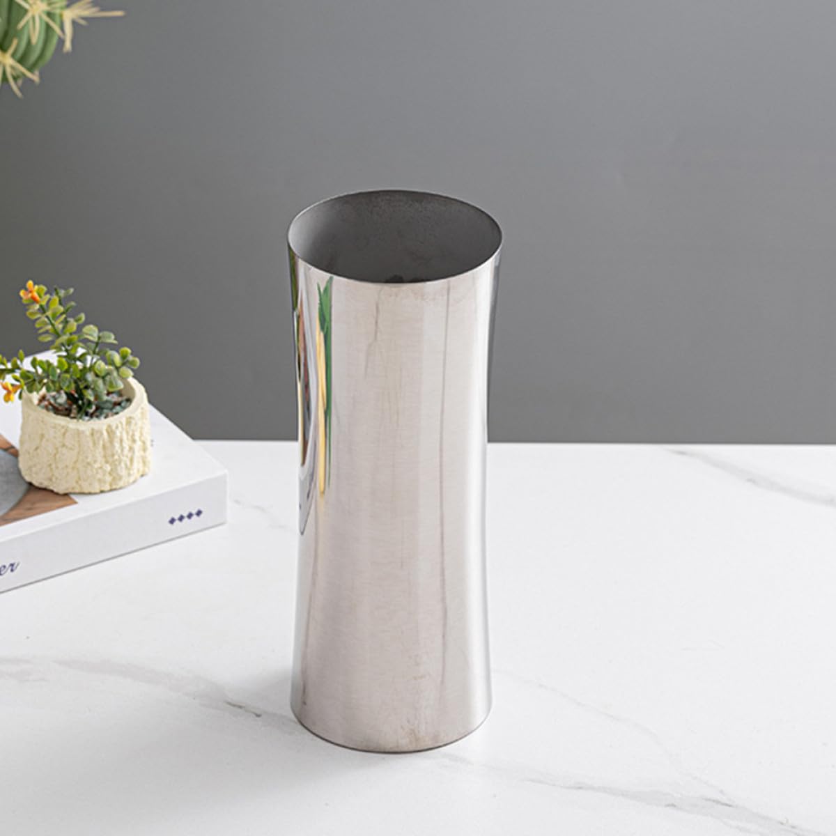 Genérico Jarrón de Espejo de Acero Inoxidable para Centros de Mesa, Florero Decorativo Moderno de Metal Plata Diseño Nórdico Adecuado para Sala y Comedor