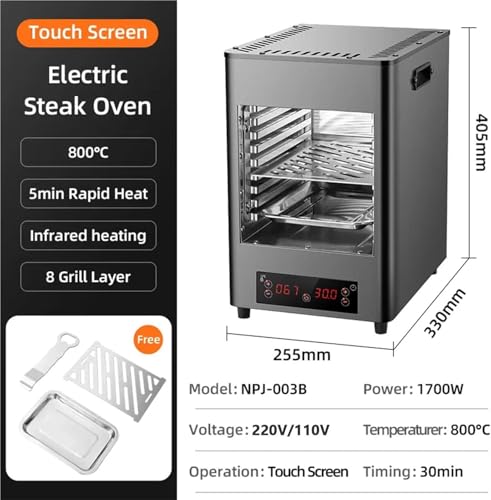 Parrilla eléctrica de bistec 1700W para interior con temporizador y placas de asar 8