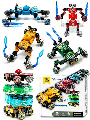 altuco 4 Pack Transformable Fidget Spinners,Fidget Toys for Boys, DIY Cars Toy Set,Transforming Action Figures Party Favors Birthday Gifts for Kids