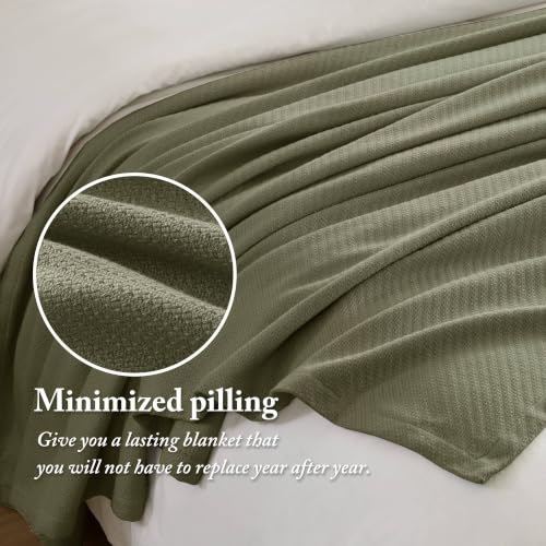 Image of Madison Park Liquid Cotton Blanket Breathable, Softer Ring Spun Weave, Diamond Motif, Luxurious 100% Cotton All Seasons Lightweight Summer Blanket for Bed, Couch, Office, Olive Green, Twin