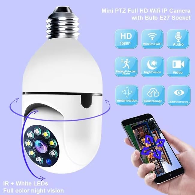 Biqiure Lampadina Con Doppia Telecamera Di Sorveglianza WiFi – 1080P Full HD, Visione Notturna A Colori, Audio Bidirezionale E Rilevamento Movimento 360° - copertina