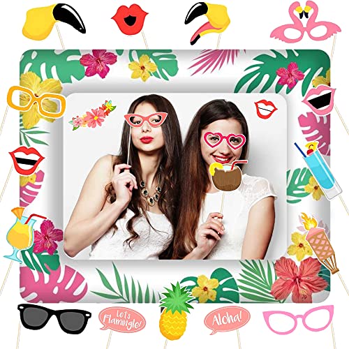 Cornice per Foto Gonfiabile Hawaiane con Accessori per Foto Da 21 Pezzi, Cabina per Photo Booth Fenicottero, Accessori per Cabine Fotografiche Estive Colorate, Cornice per Selfie per Feste Estive