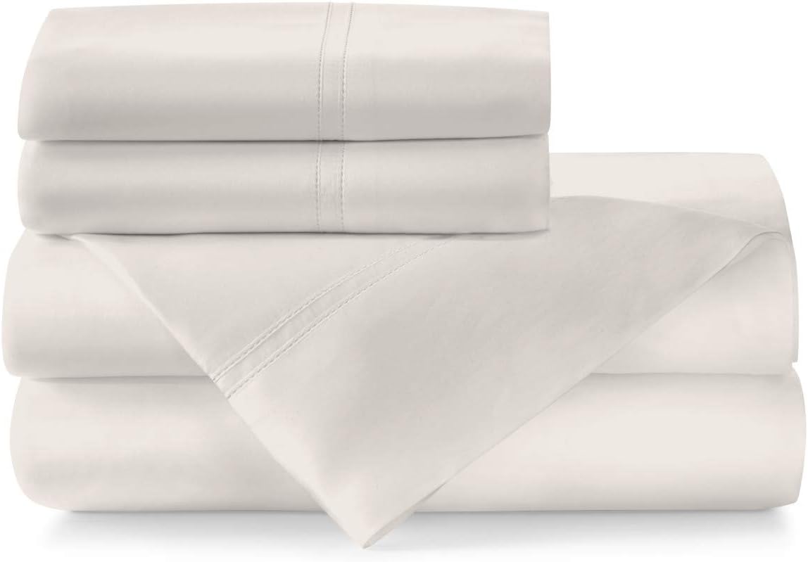 Peacock Alley Lyric Percale Sheet Sets - 500 Thread Count, Made in Italy, Luxury and Comfort - Queen (White)