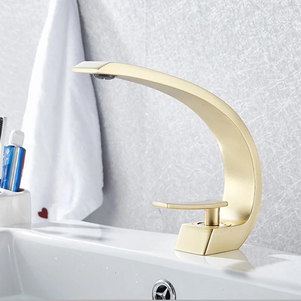 Bateria łazienkowa z podwójnym uchwytem w kolorze brązu mieszaczem ciepłej/zimnej wody, 4-calowa bateria umywalkowa montowana na blacie (wykończenie złotym)(Brushed Gold)