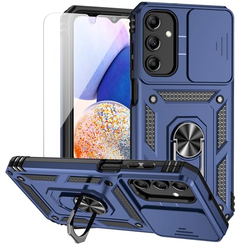 for Galaxy A15 5G Case with Camera Lens Cover HD Screen Protector, Dual Layer Military-Grade Drop Tested Magnetic Ring Holder Kickstand Protective Phone Case for Galaxy A15 5G (Navy)