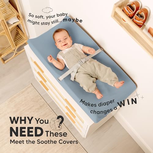 Image of 2-Pack Organic Changing Pad Covers for Girl, Boy, Neutral - 100% Cotton Changing Table Pad Cover, Soft Baby Nursery Diaper Changing Pad Sheets, Contour Changing Pads Liners, Change Pad Cover (Steel)