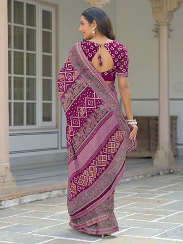 Image of SIRIL Women's Georgette Bandhani Printed Saree With Unstitched Blouse Piece