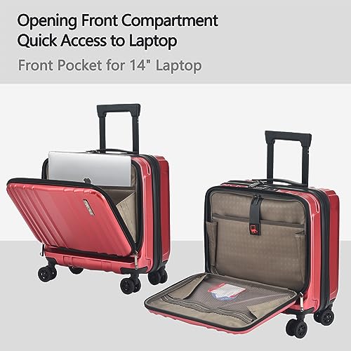 Image of Kaleenie 16 inch Carry on Luggage with 2 Laptop Compartments, ABS+PC Suitcase with Dual Control TSA Lock, YKK Zipper, Silent Wheels, for Business Travel, Wine Red