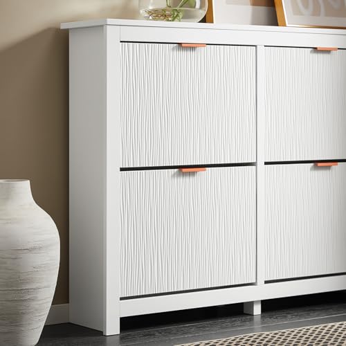 SoBuy Zapatero Entrada Recibidor - Mueble Zapatero Estrecho Blanco 4 Solapas de 2 Niveles para Pasillo Estrecho y Recibidor, Diseño Compacto y Elegante, MDF E1 104x23x82cm FSR186-II-W - imagen 9