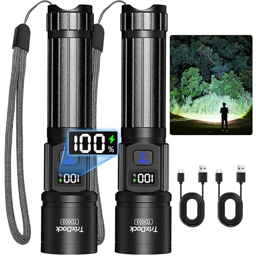 Taschenlampe LED Aufladbar 2 Stück, USB-C, Zoom, LCD-Display, 5 Modi – Ansicht 1