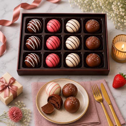 Image of 12 Pcs Truffle Chocolate Gift Pack | Premium Handmade Chocolates | Dark, Milk & White Chocolate Gift Pack | Belgium Chocolate for Birthday Gift | Gift For Girlfriend, Boyfriend, Mother, Father, Kids