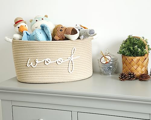 Woof Woven Rope Storage Baskets, Pet Dog Toy Bin Box Perfect for organizing Chew Toys Blankets leashes, Dog Toy holder Cotton Basket Puppy Bins - Image 3