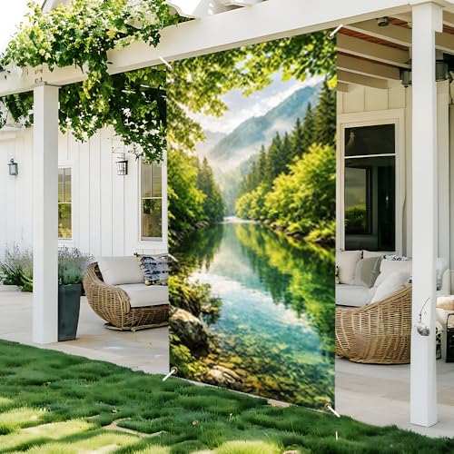 Image of Forest Mountain Lake Door Cover Nature Front Door Banner Decor