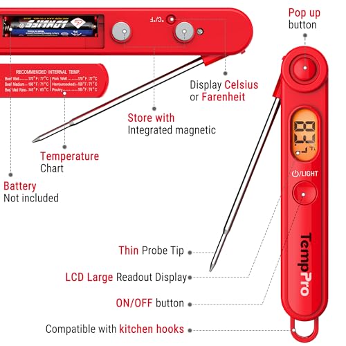 Image of TempPro TP03B Digital Meat Thermometer for Cooking, Instant Read Thermometer with Backlight, Kitchen Food Thermometer for Grill Smoker BBQ Oil Deep Fry Candy Bread Coffee (Previously ThermoPro)