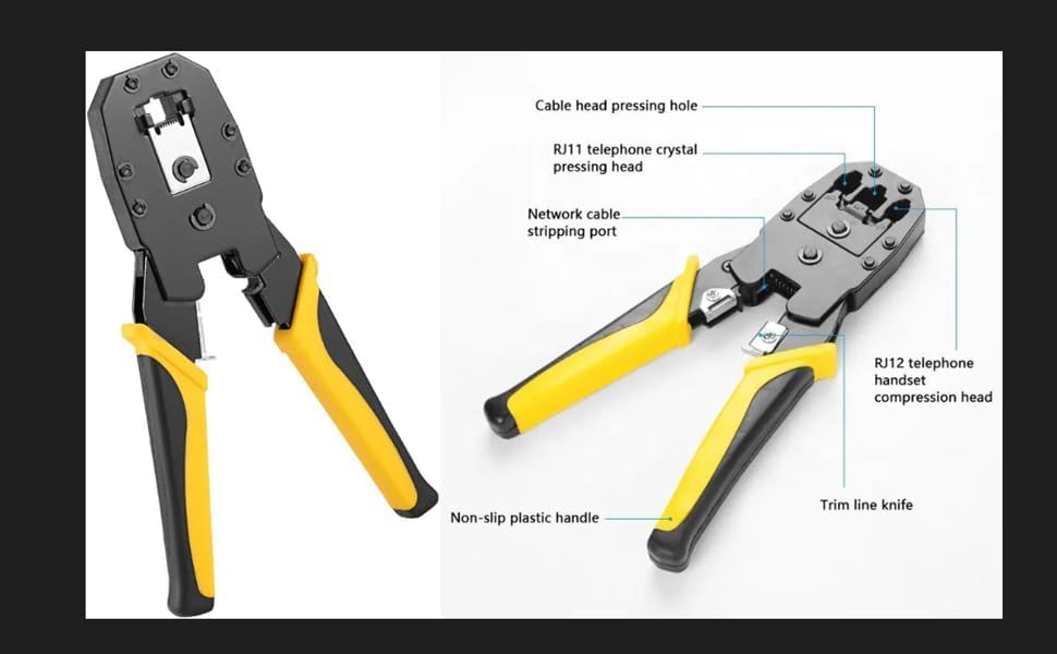 Image of Modular Plug 3-in-1 Crimping Tool - RJ45, RJ11, RJ12 Network Lan Ethernet Cable Cutting Stripping Crimper and Telephone Cables 4P /6P /8P Bosi Crimping Tool Pliers 190mm