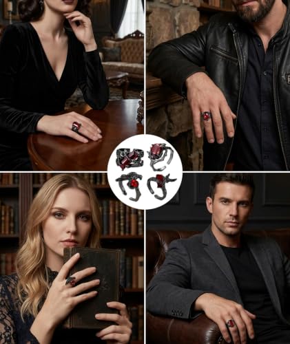 Image of figurine 3Pcs Gothic Rings, Rings for Man, Gothic Jewellery for Men and Women, Dark Aesthetic Rings for Daily Goth Fashion and Music Events