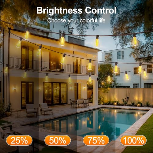 Outdoor String Led Patio Lights: 65Ft 20M Outside Waterproof Light with Remote Dimmable ST38 Shatterproof Bulb Connectable Hanging Outdoor Electric Lighting for Backyard Yard Gazebo Porch Party