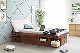Cama funcional Bali 150x200 cm Caramelo - Cama con cajones y mucho espacio de almacenamiento, ideal para dormitorios pequeños - Cama doble con cajón de madera maciza de pino - Incl. somier de láminas