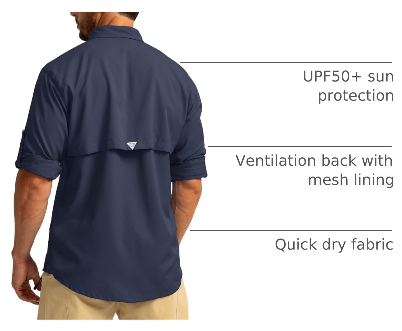 Pudolla Men's Sun Protection Fishing Shirts Long Sleeve Travel Work Shirts for Men UPF 50+ Button Down Summer Shirts with Zipper Pockets
