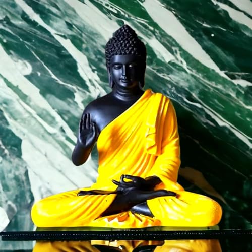 Image of Beautiful Sitting Buddha Idol Statue for Home & Garden Living Room | Healing Spirit Blessing Buddha Statue - 15 Inch Size (Black)