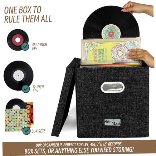 Caja para discos de vinilo de lino premium con tapa y asa 4