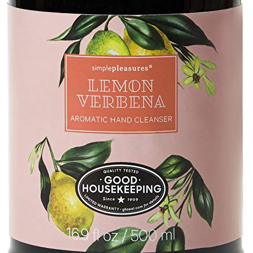Simple Pleasures Luxury Lemon Verbena Scented Aromatic Hand Cleanser - Classic Floral Design Hand Soap Dispenser Pump for Bathroom Or Kitchen Countertop - Backed by The Good Housekeeping Seal